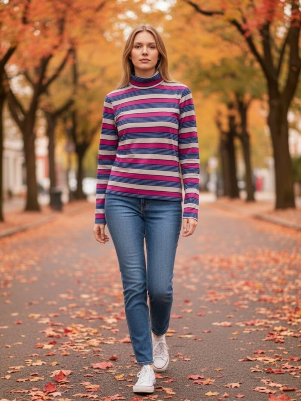 NEW Women's Northern Reflections Magenta Striped Turtleneck Cotton Size XL
